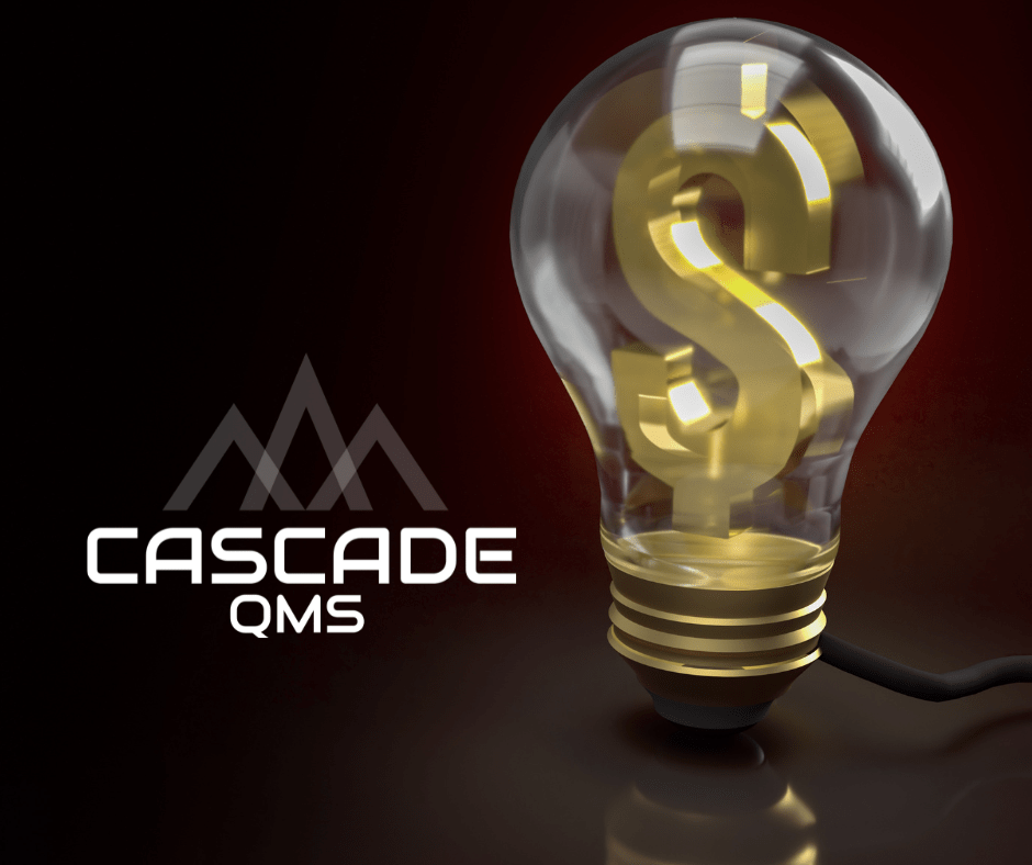 Lightbulb with money sign and Cascade QMS Logo representing GE and contractor compliance