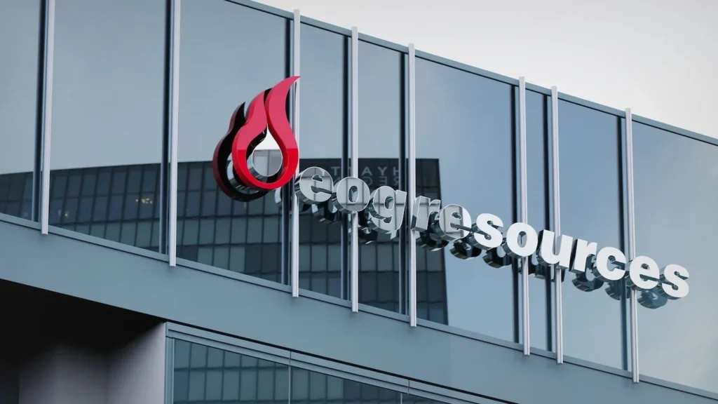 EOG Resources logo on reflective glass building.