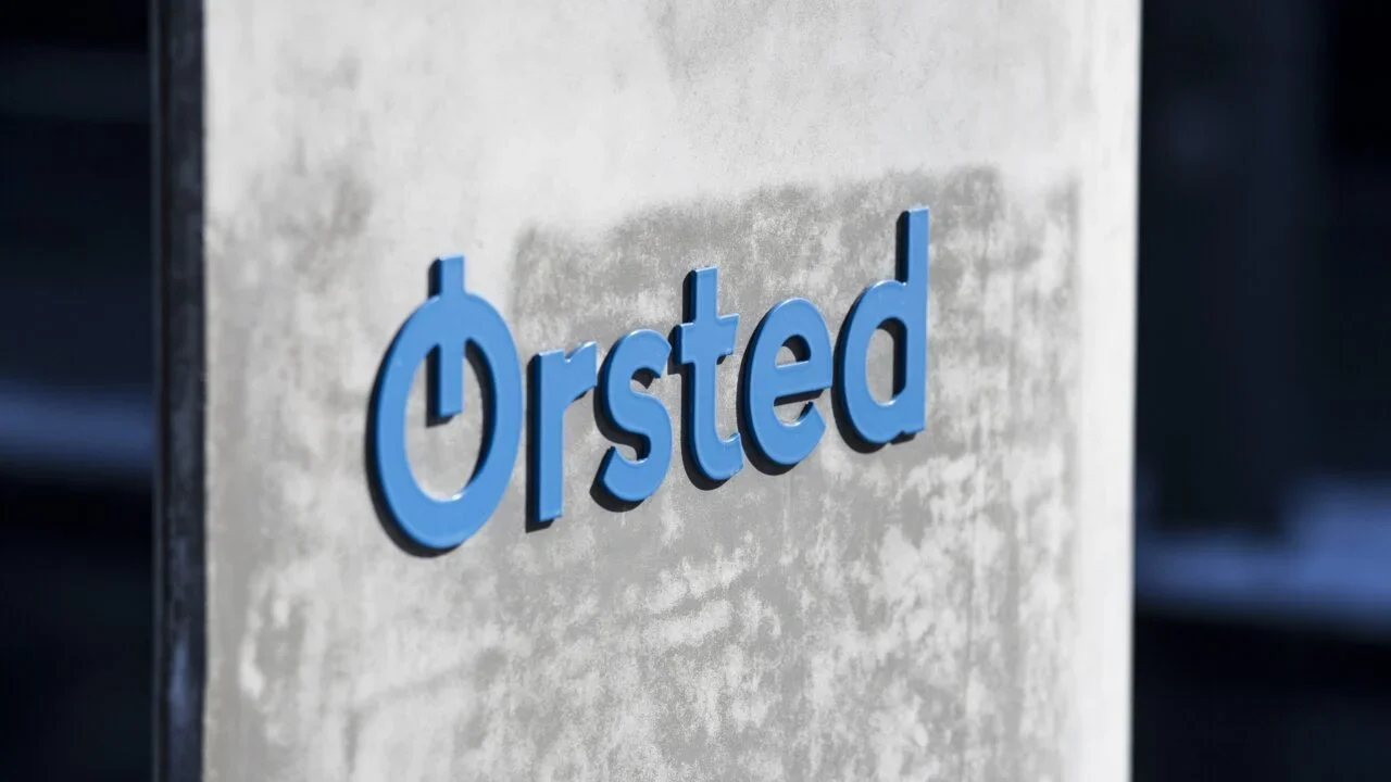 Orsted sign on concrete wall at a renewable energy location