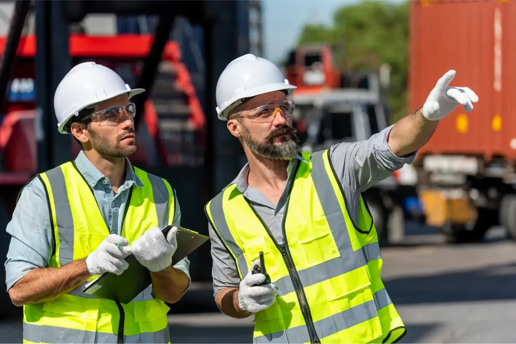 Two contractors facilitating transportation of goods.