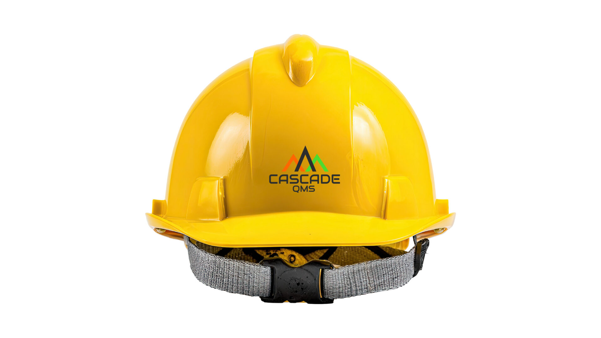 yellow hard hat with cascade qms logo meeting complyworks ppe requirements
