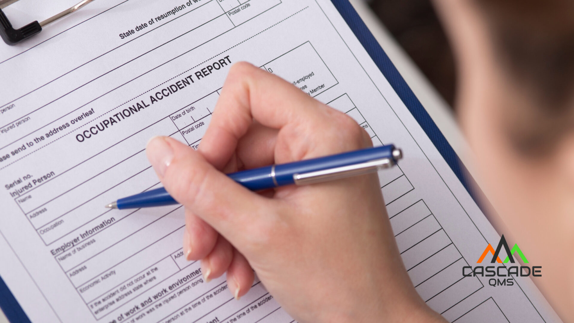 NCMS Case Management Policy for ExxonMobil with hand and pencil completing it