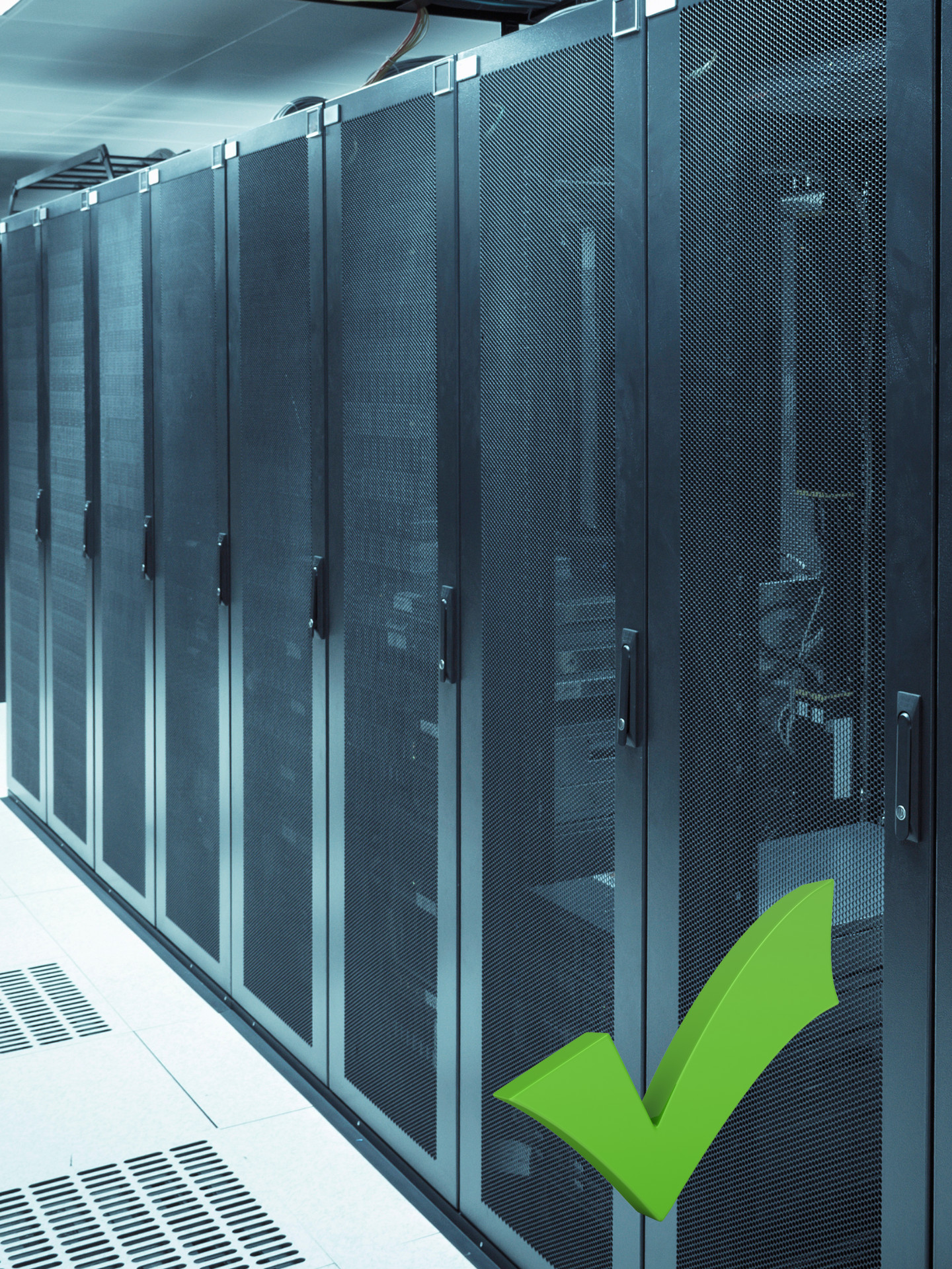 Data Center Servers with green check mark for meeting compliance