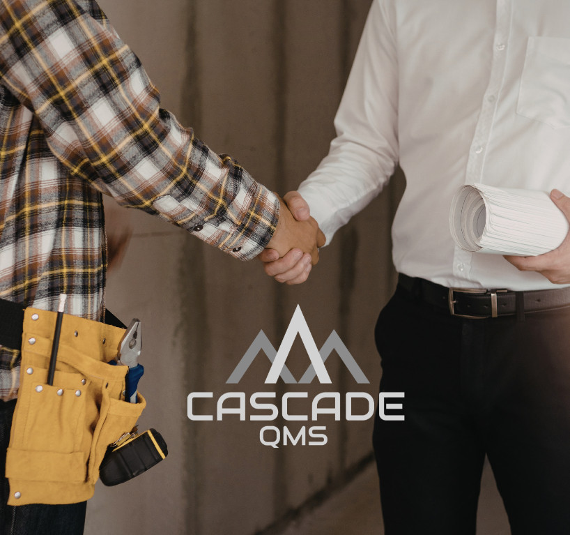 vendor shaking hands with achilles required representative with cascade qms logo