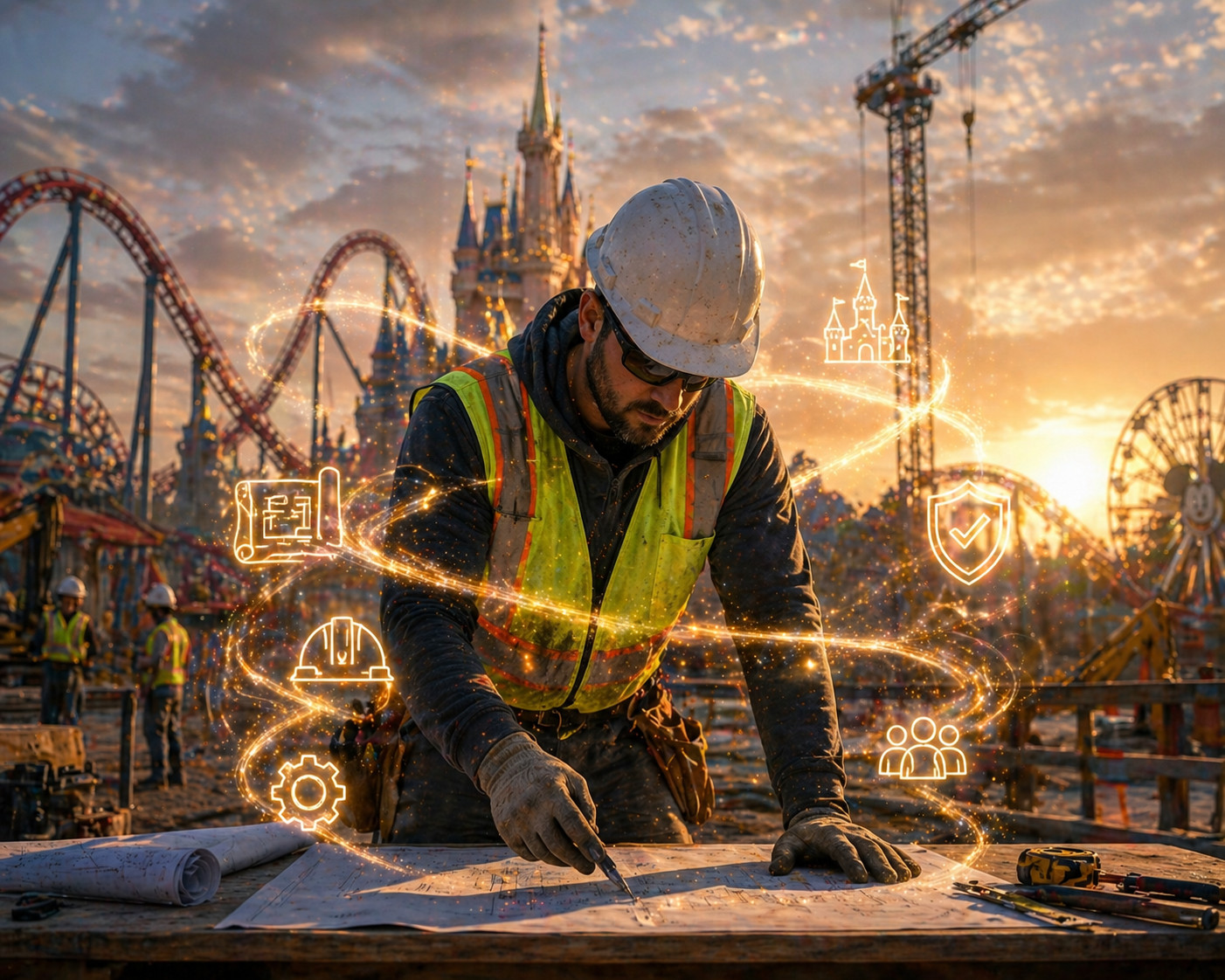 Contractor working on theme park maybe disney project