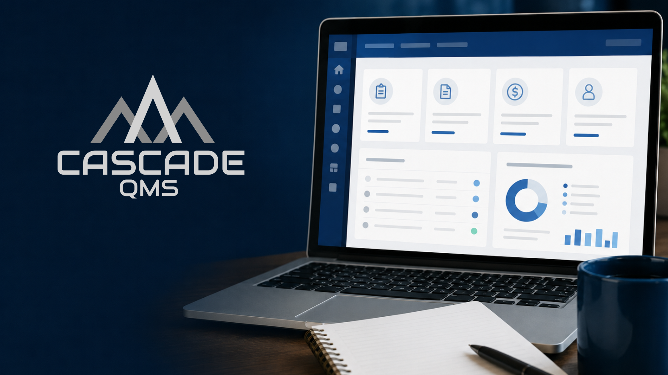 Coupa on a computer monitor with cascade qms logo in blue